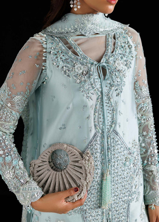 Alexia, made by MAIRAZ — mint green long shirt, neckline and sleeve embroidery detail