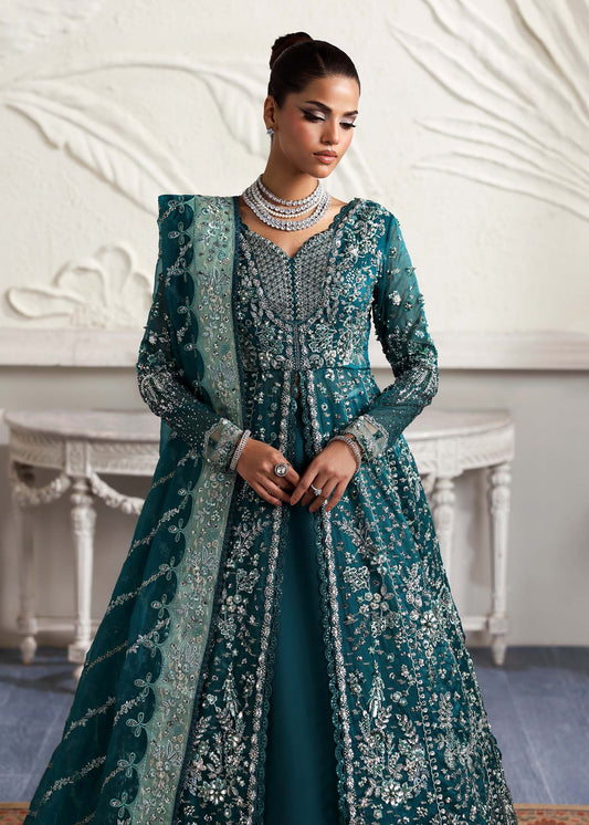 Eclat, made by MAIRAZ — teal green pishwas, bodice embroidery detail