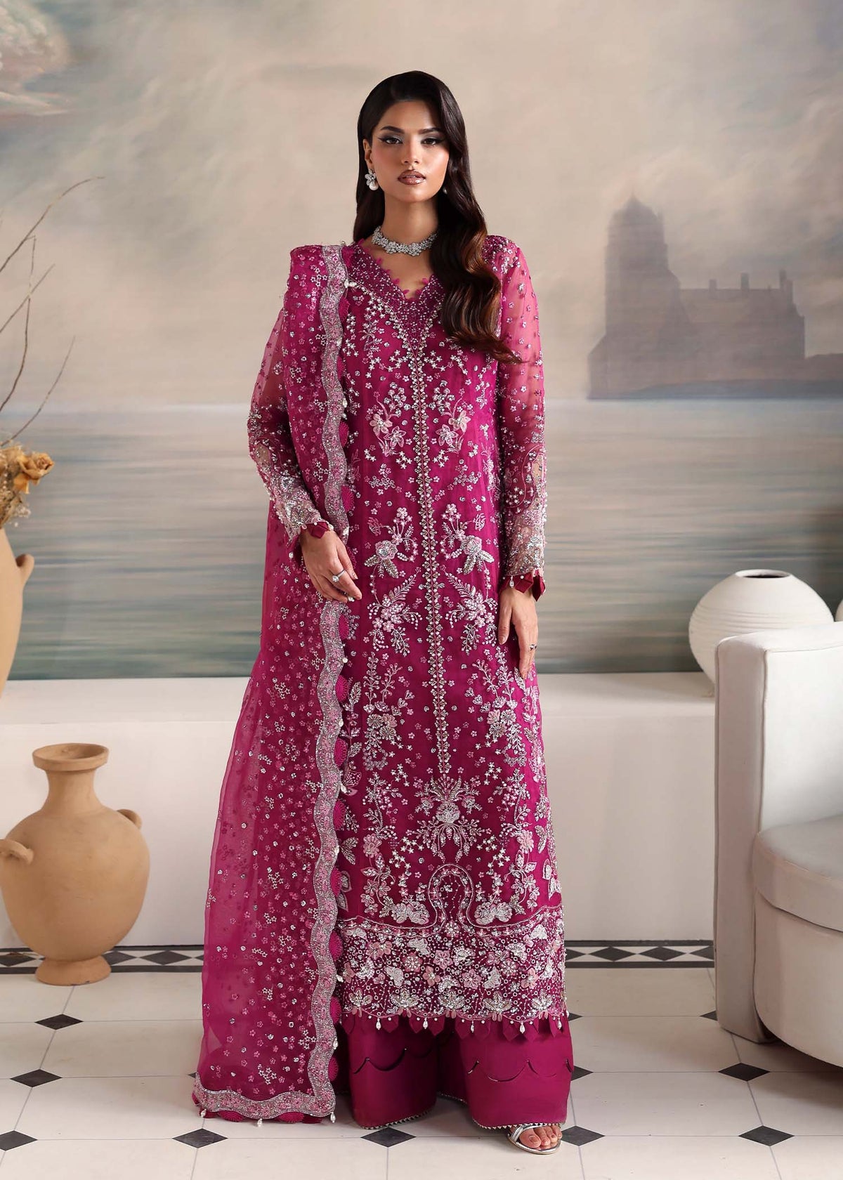 Emira, made by MAIRAZ — plum long shirt, full-length front view