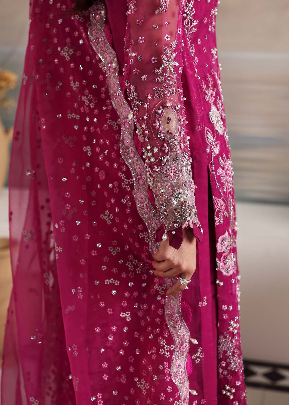 Emira, made by MAIRAZ — plum long shirt, sleeve and hem embroidery detail