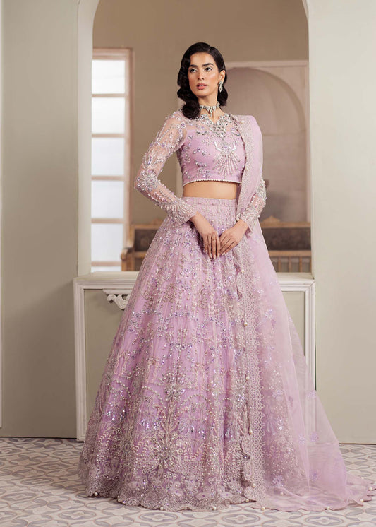 Lustre, made by MAIRAZ — lilac lehenga choli, full-length front view