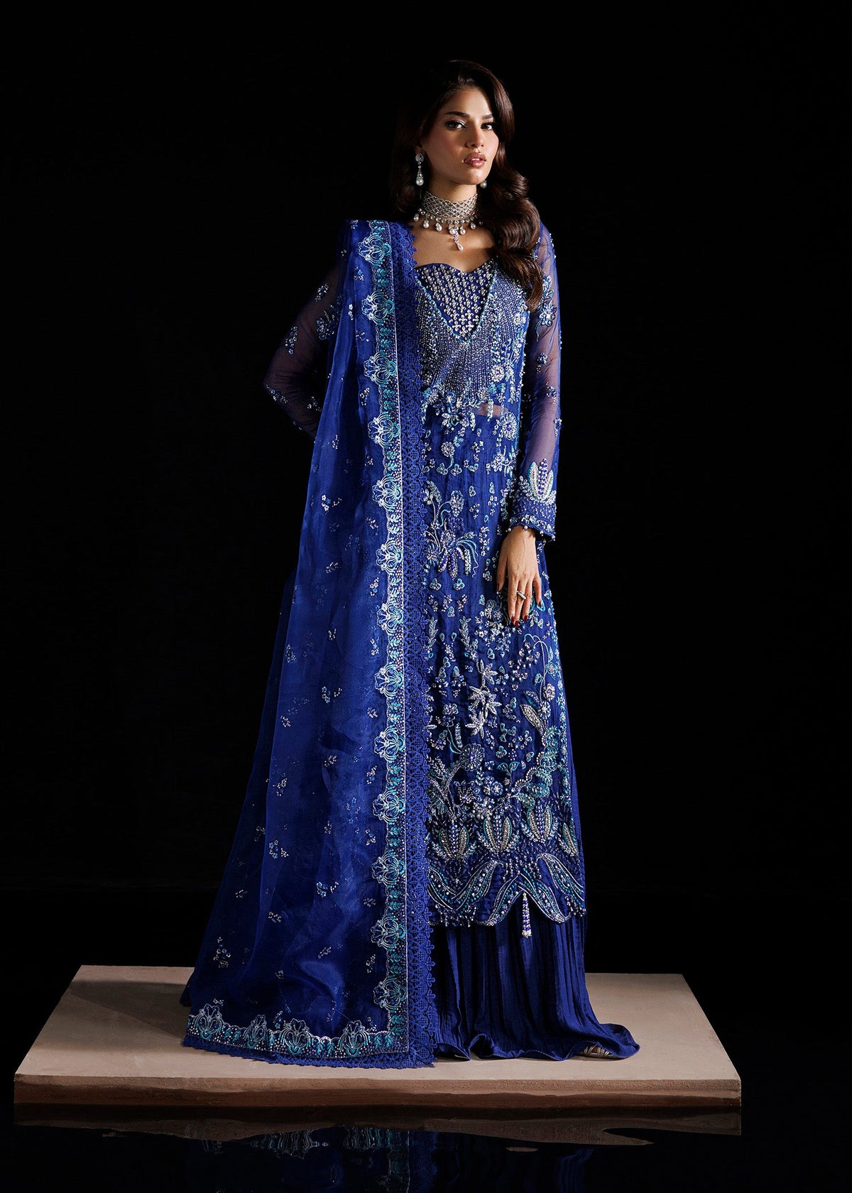 Melia, made by MAIRAZ — royal blue long shirt, full-length front view