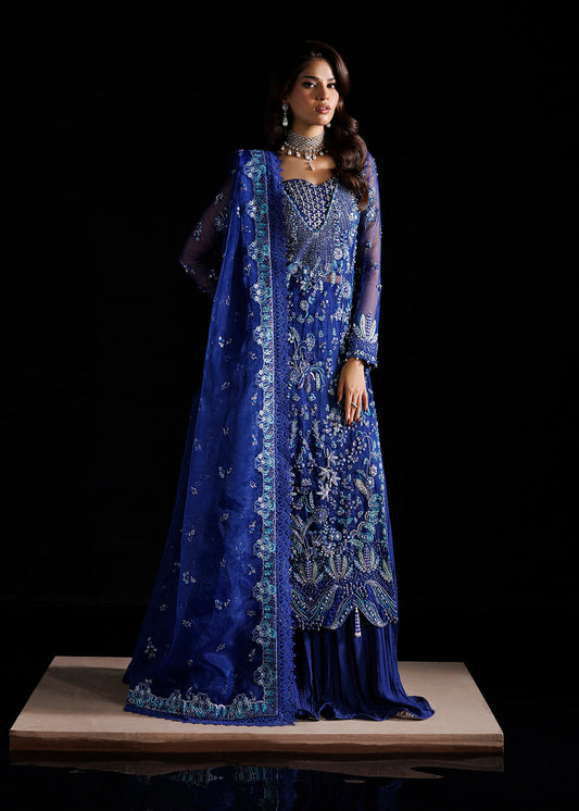 Melia, made by MAIRAZ — royal blue long shirt, full-length front view