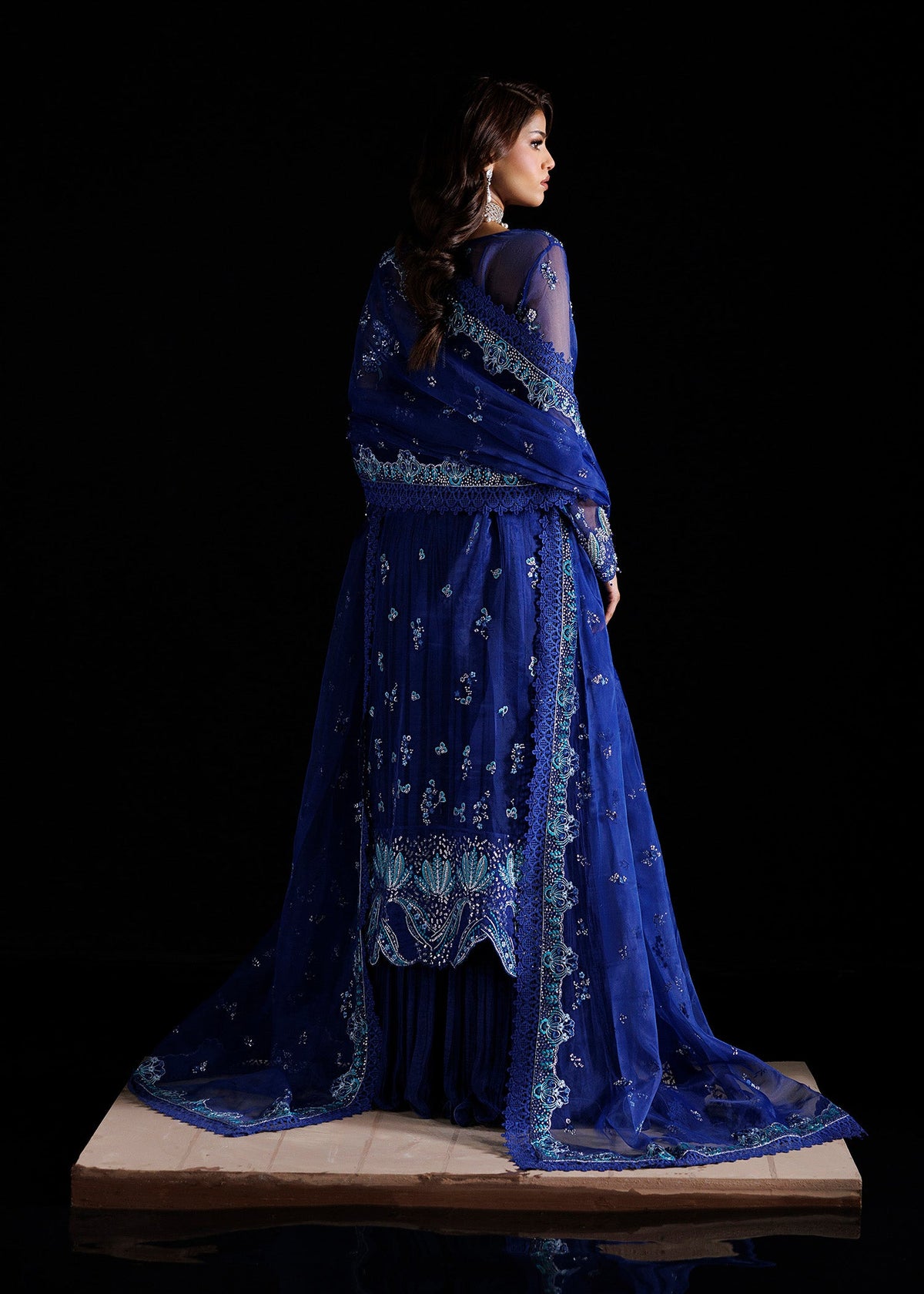 Melia, made by MAIRAZ — royal blue long shirt, rear view