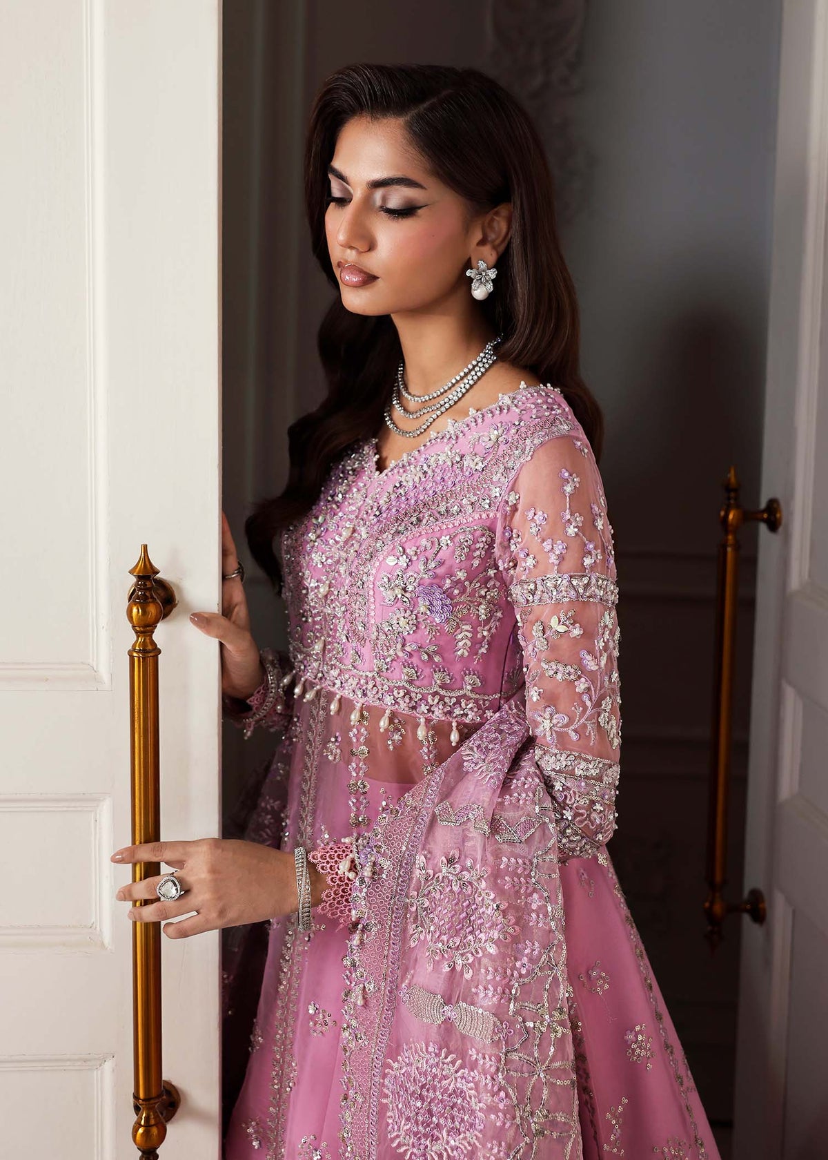 Reverie, made by MAIRAZ — lilac pishwas, neckline and sleeve detail