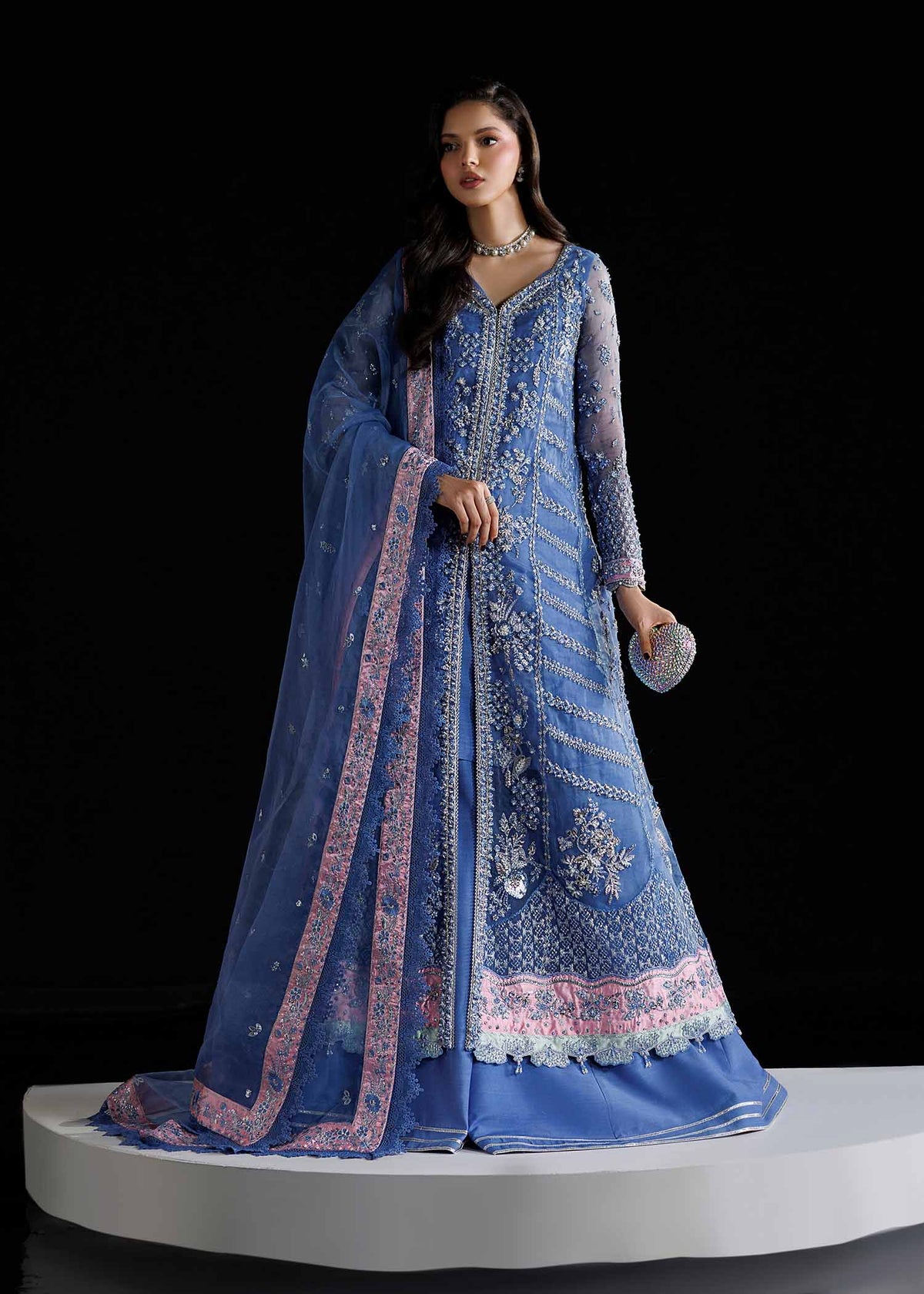 Rosalia, made by MAIRAZ — maya blue long shirt, full-length front view