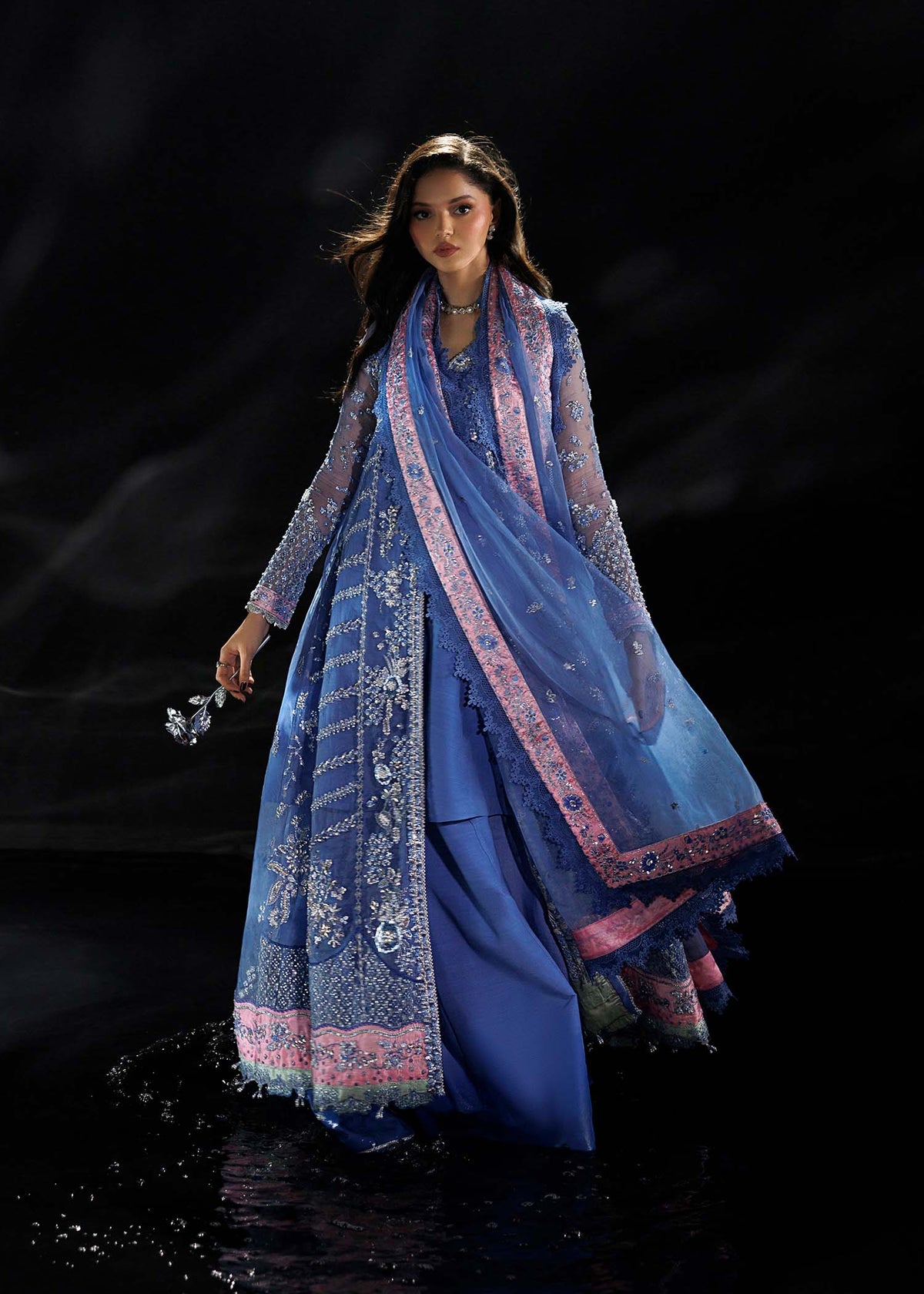Rosalia, made by MAIRAZ — maya blue long shirt, full-length dupatta drape
