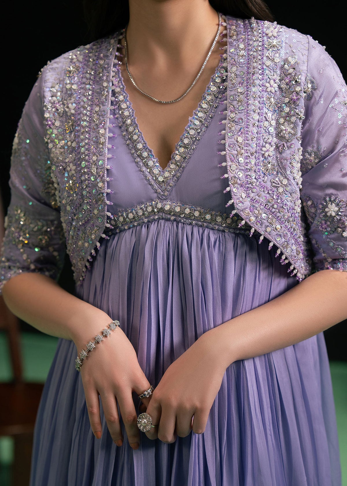 Embrace lilac mist layered pishwas, reference outfit photograph 2 — Made by Mairaz reproduction