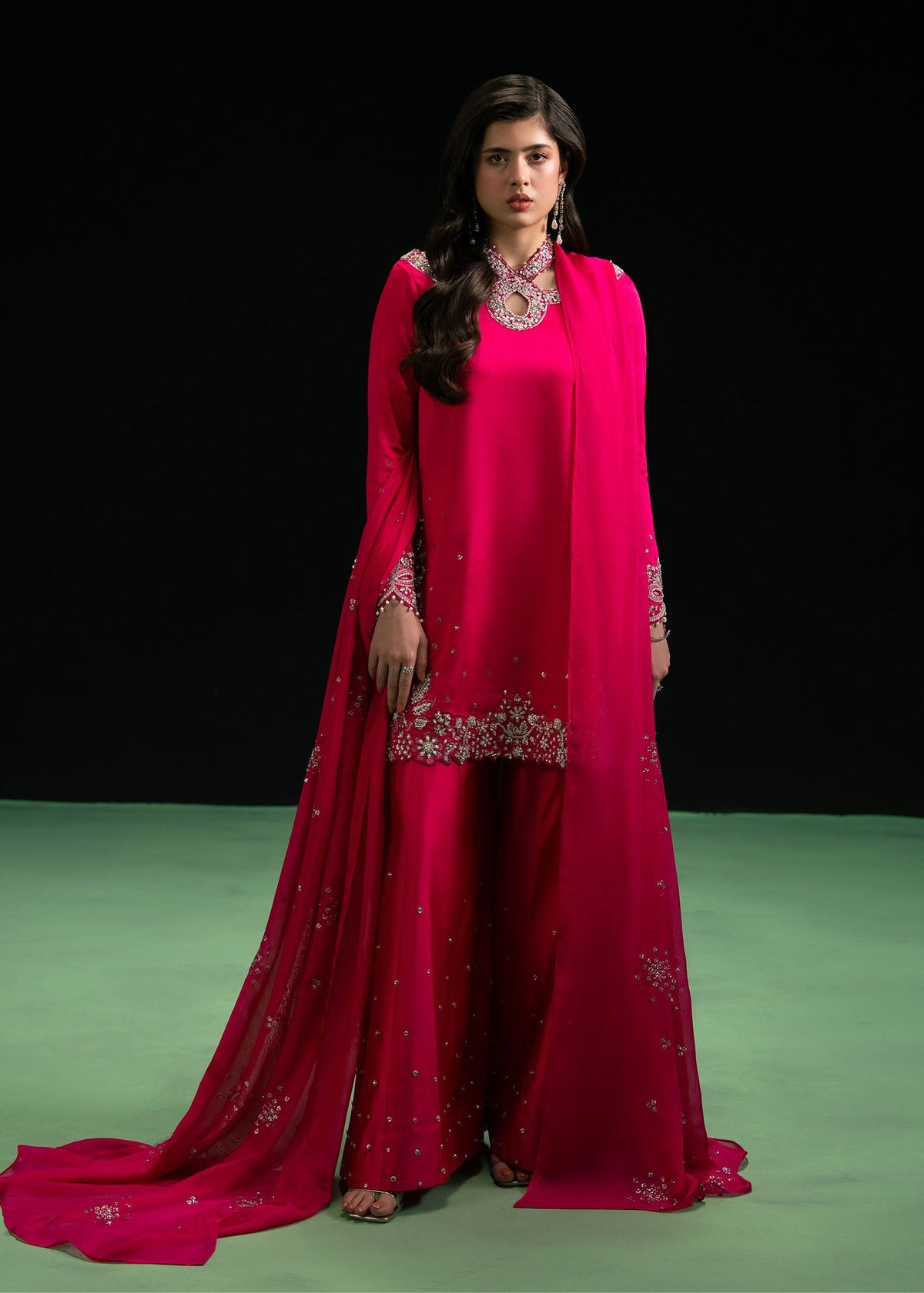 Erna fuchsia pink shirt suit, reference outfit photograph 1 — Made by Mairaz reproduction
