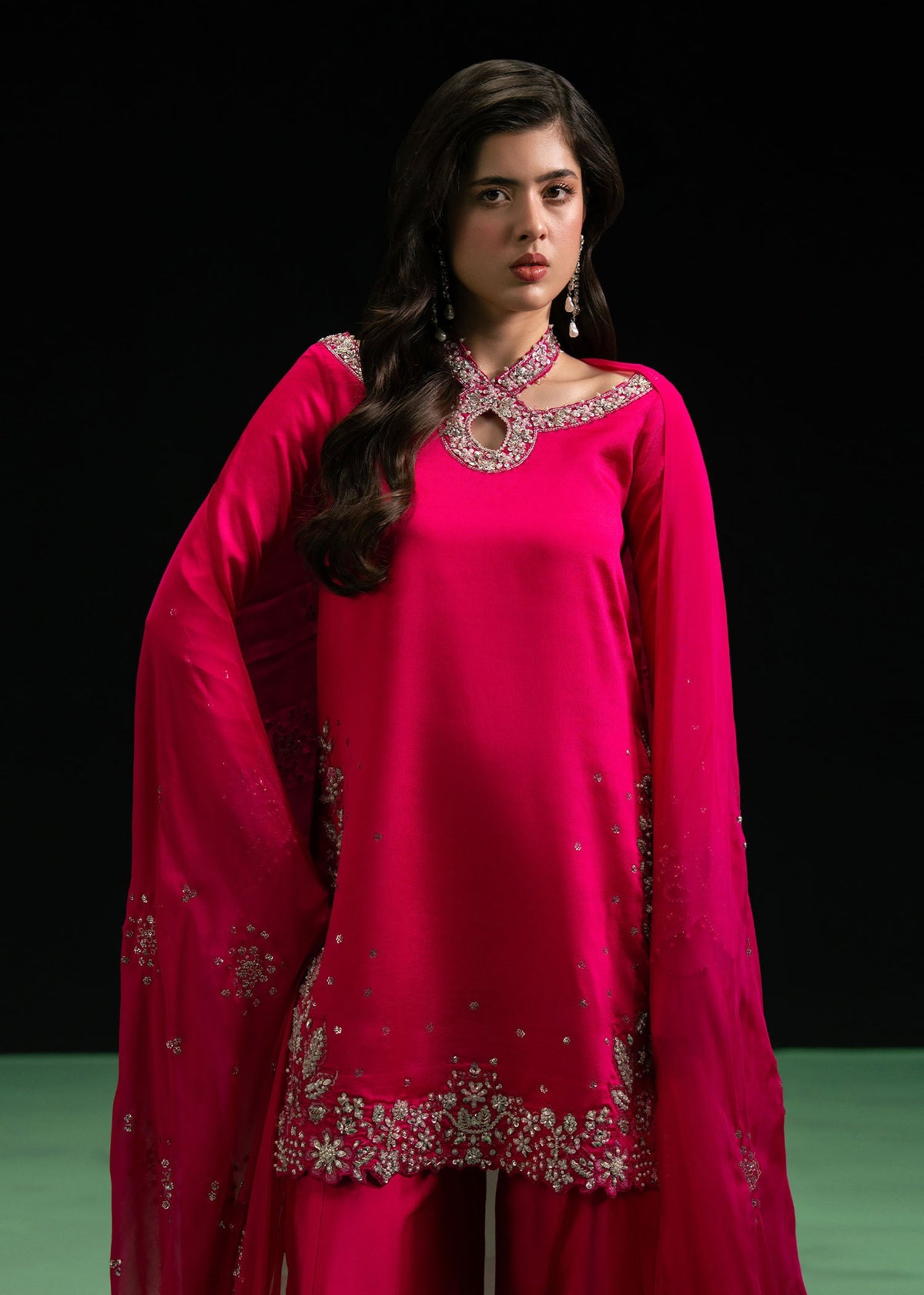 Erna fuchsia pink shirt suit, reference outfit photograph 2 — Made by Mairaz reproduction