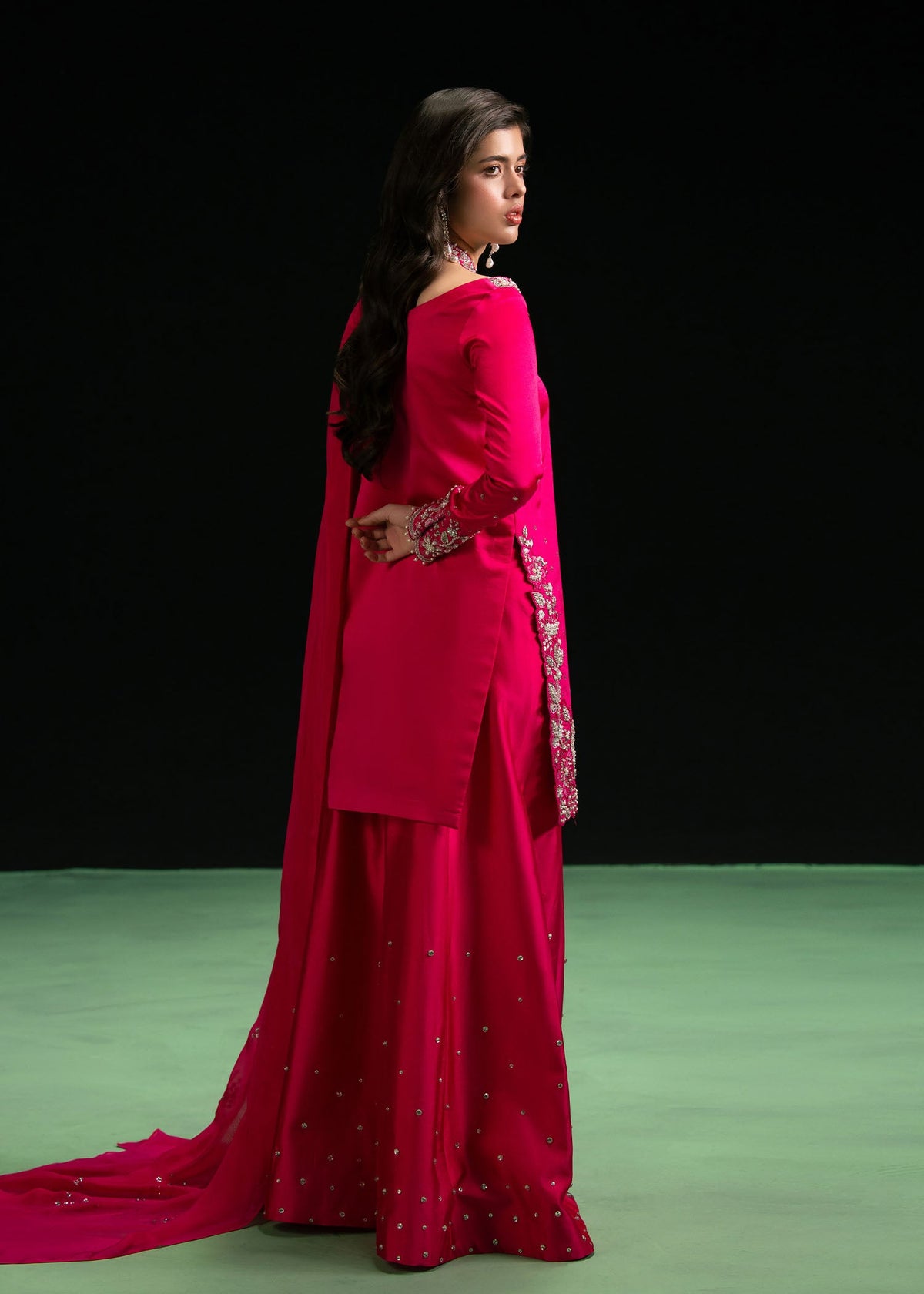 Erna fuchsia pink shirt suit, reference outfit photograph 3 — Made by Mairaz reproduction