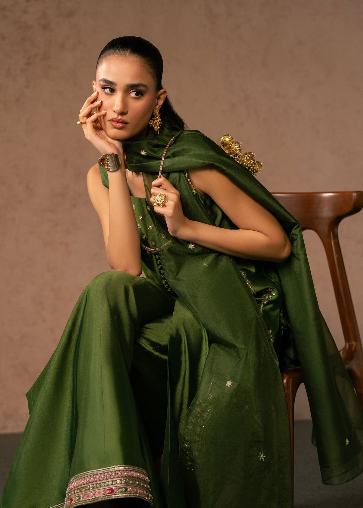 Esma green shirt suit, reference outfit photograph 2 — Made by Mairaz reproduction