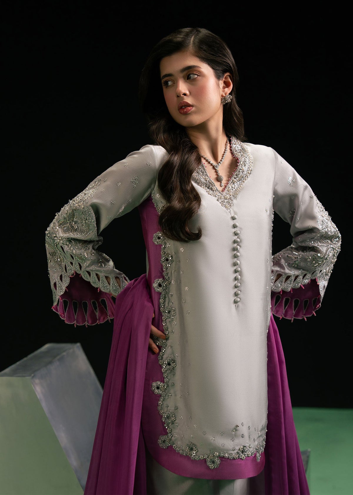Eternity warm grey shirt suit, reference outfit photograph 2 — Made by Mairaz reproduction