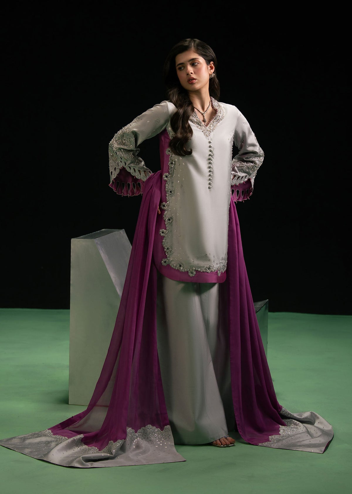 Eternity warm grey shirt suit, reference outfit photograph 6 — Made by Mairaz reproduction
