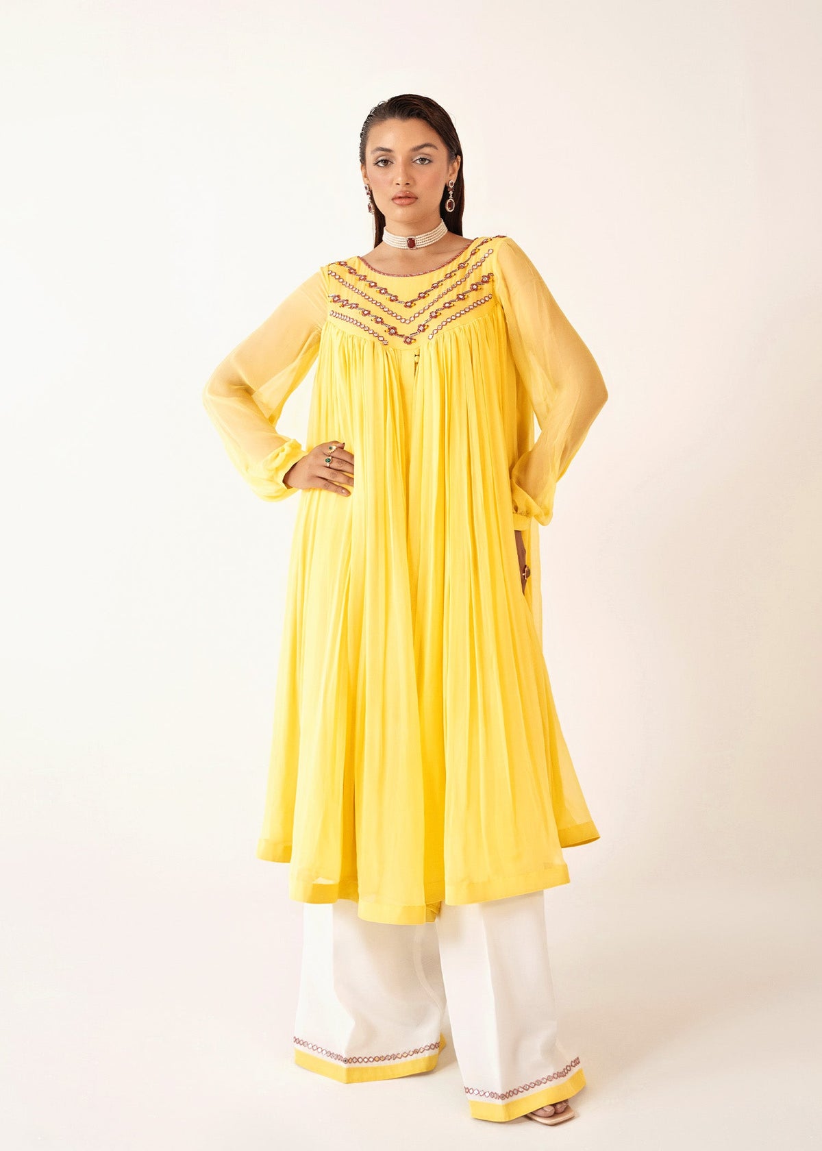 Flora yellow kaftan, reference outfit photograph 1 — Made by Mairaz reproduction