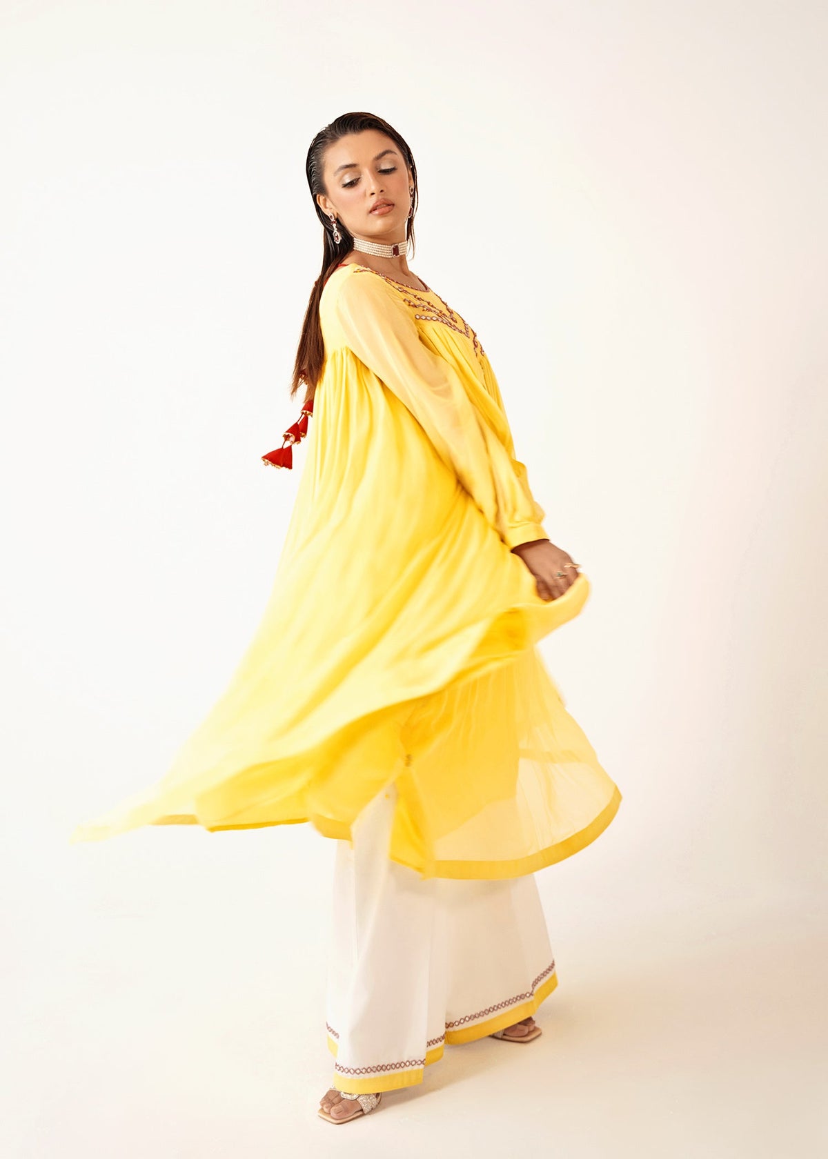 Flora yellow kaftan, reference outfit photograph 2 — Made by Mairaz reproduction