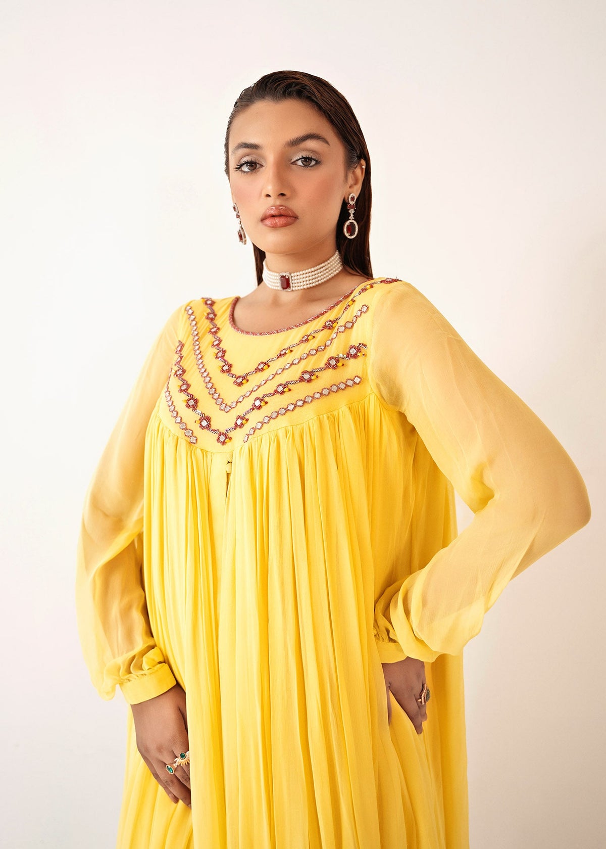 Flora yellow kaftan, reference outfit photograph 3 — Made by Mairaz reproduction