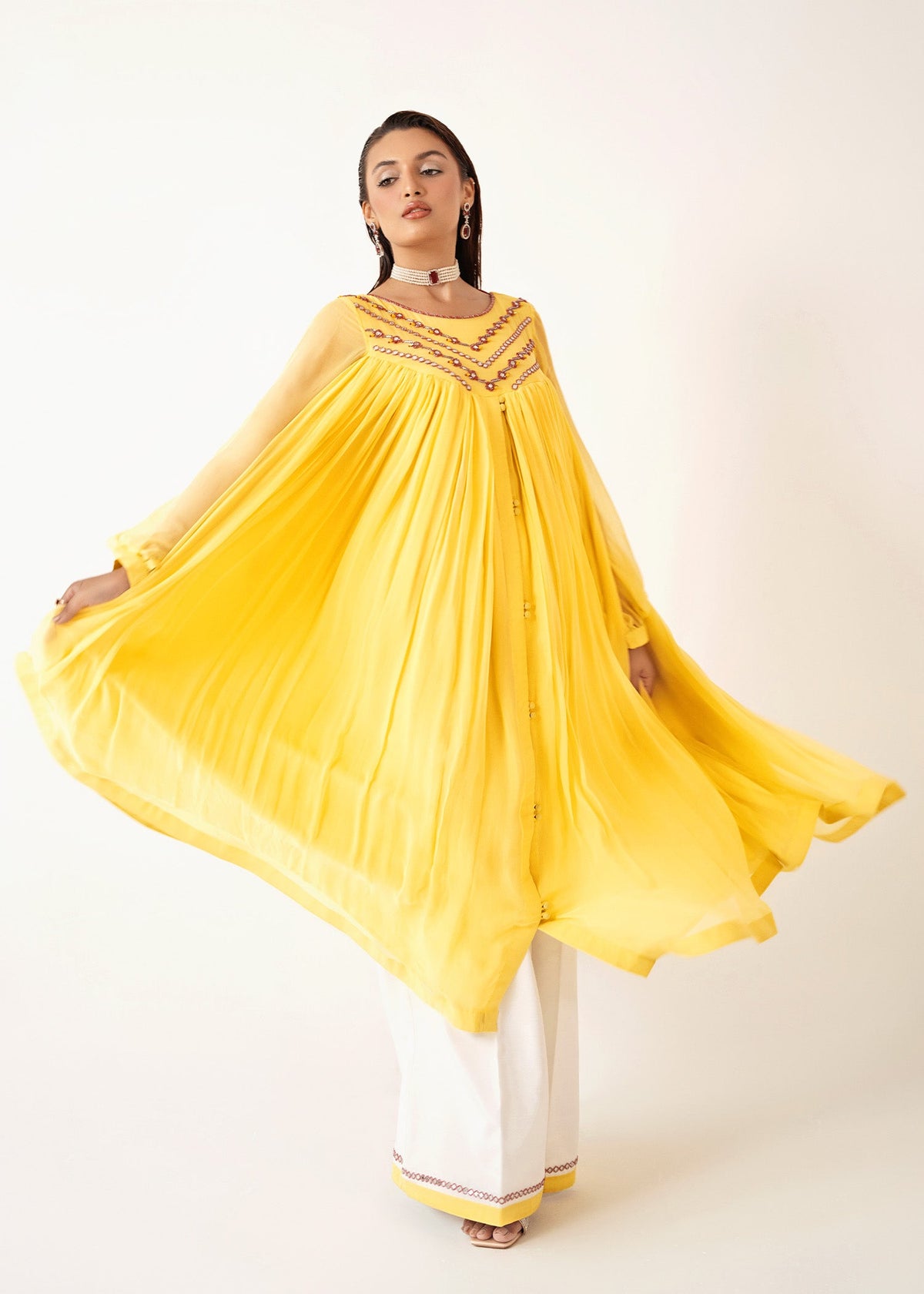 Flora yellow kaftan, reference outfit photograph 4 — Made by Mairaz reproduction