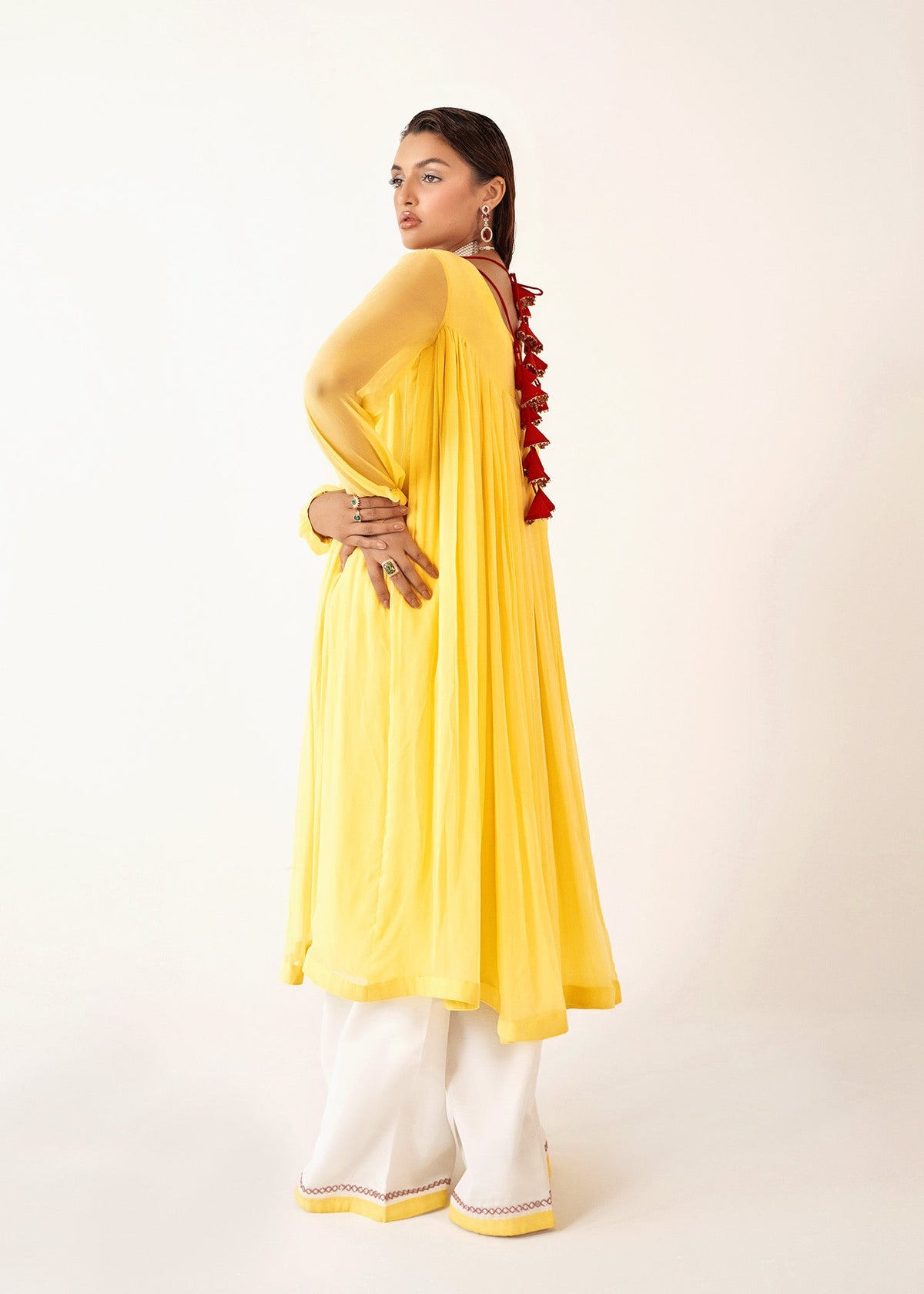 Flora yellow kaftan, reference outfit photograph 5 — Made by Mairaz reproduction
