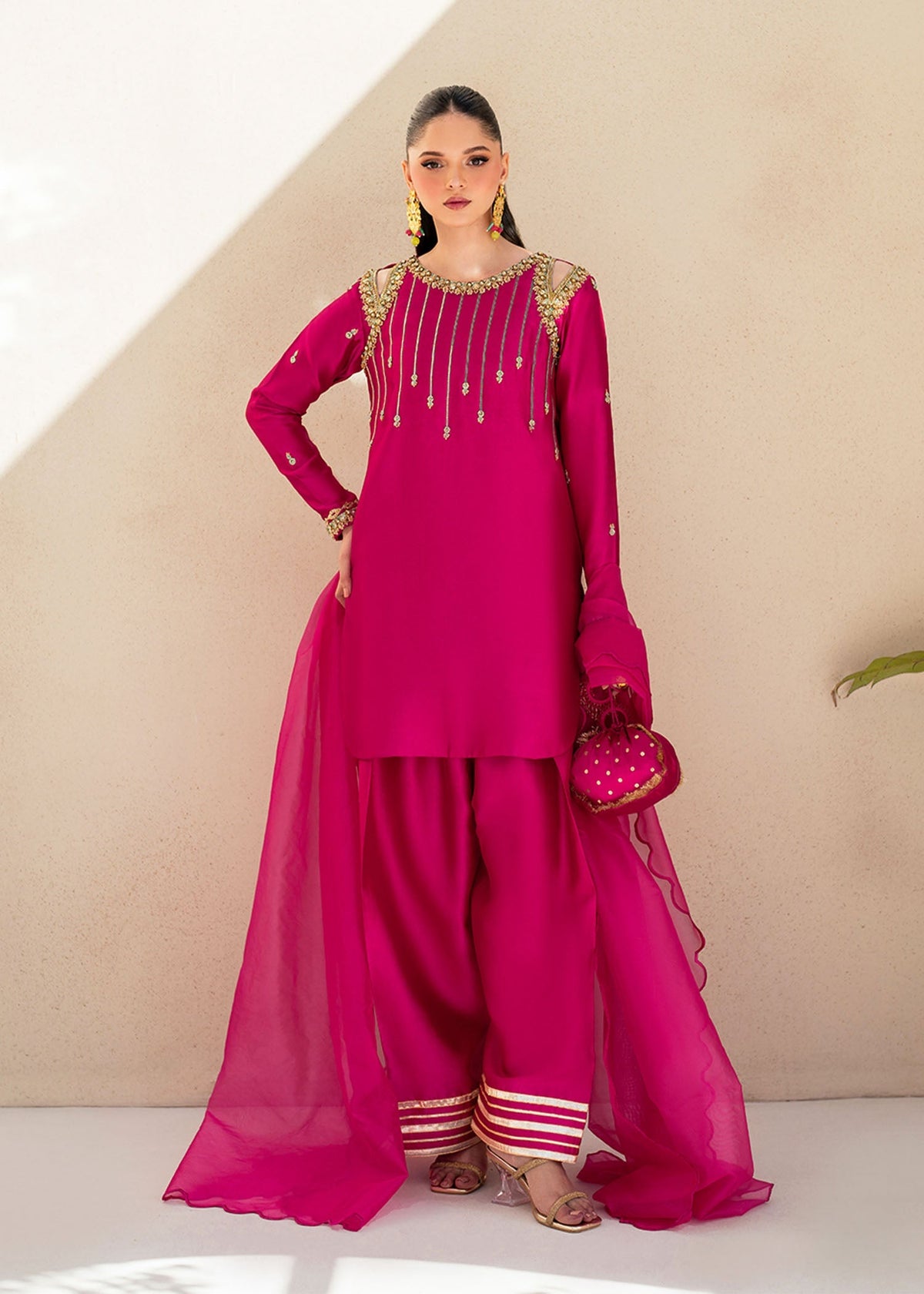 Fuchsia Rose hot pink shirt suit, reference outfit photograph 1 — Made by Mairaz reproduction