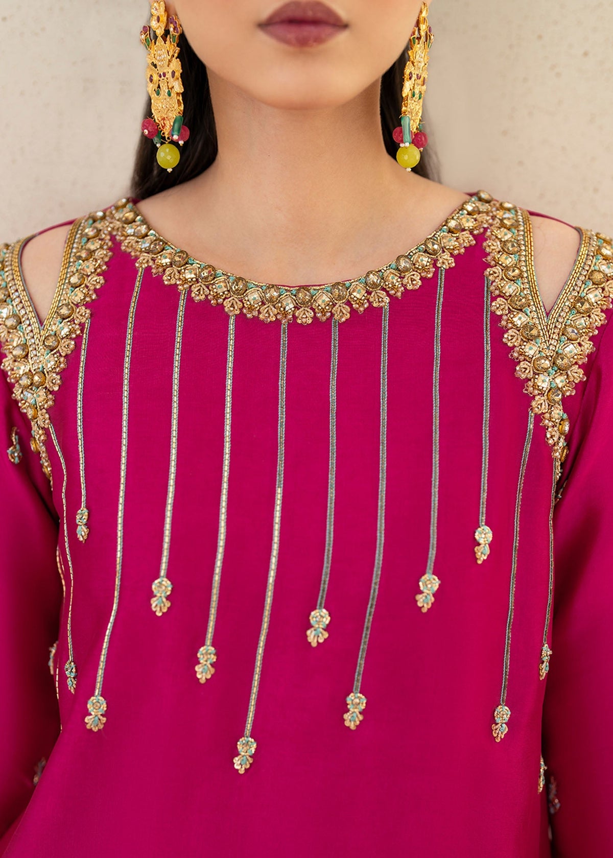 Fuchsia Rose hot pink shirt suit, reference outfit photograph 2 — Made by Mairaz reproduction