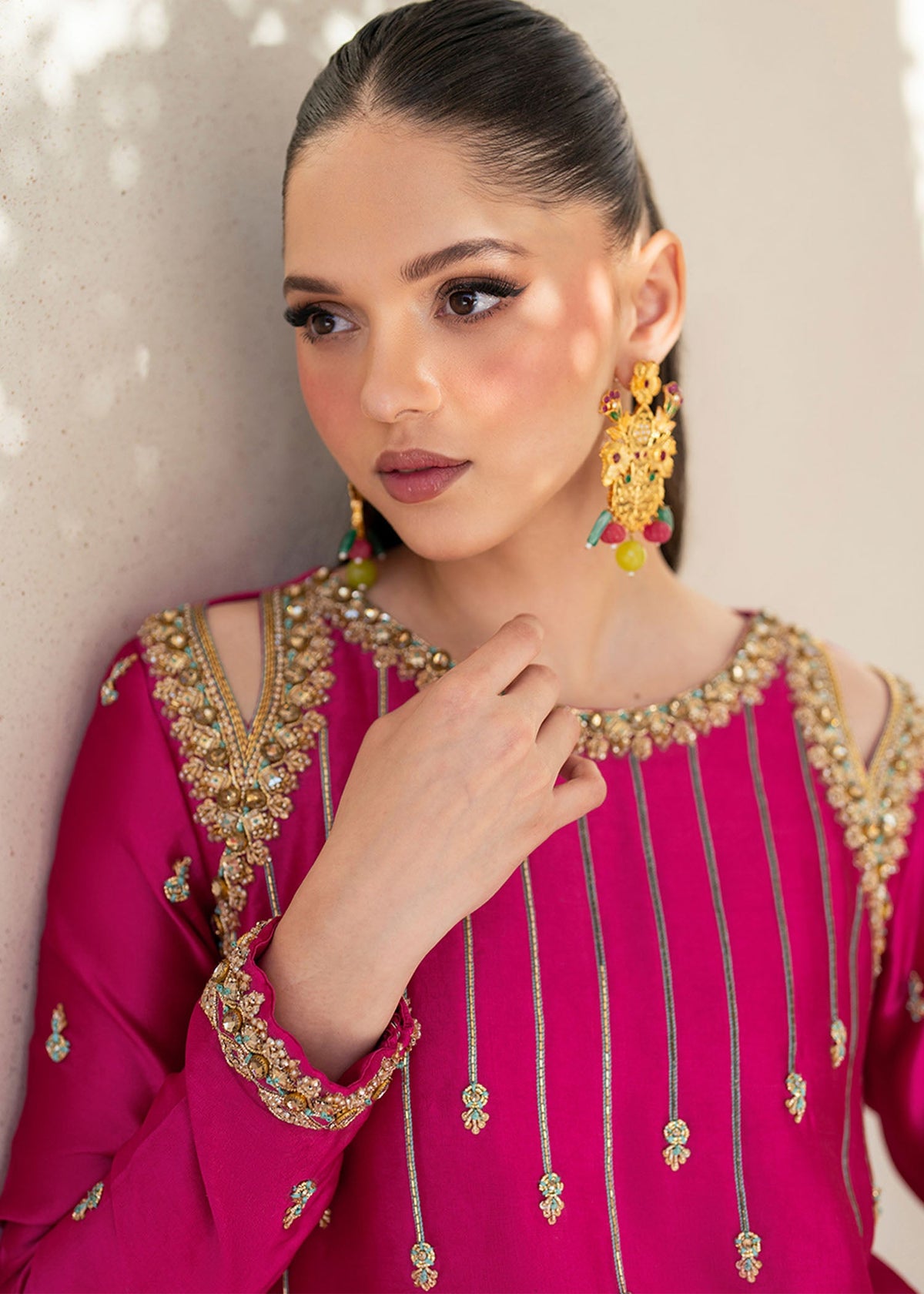 Fuchsia Rose hot pink shirt suit, reference outfit photograph 3 — Made by Mairaz reproduction