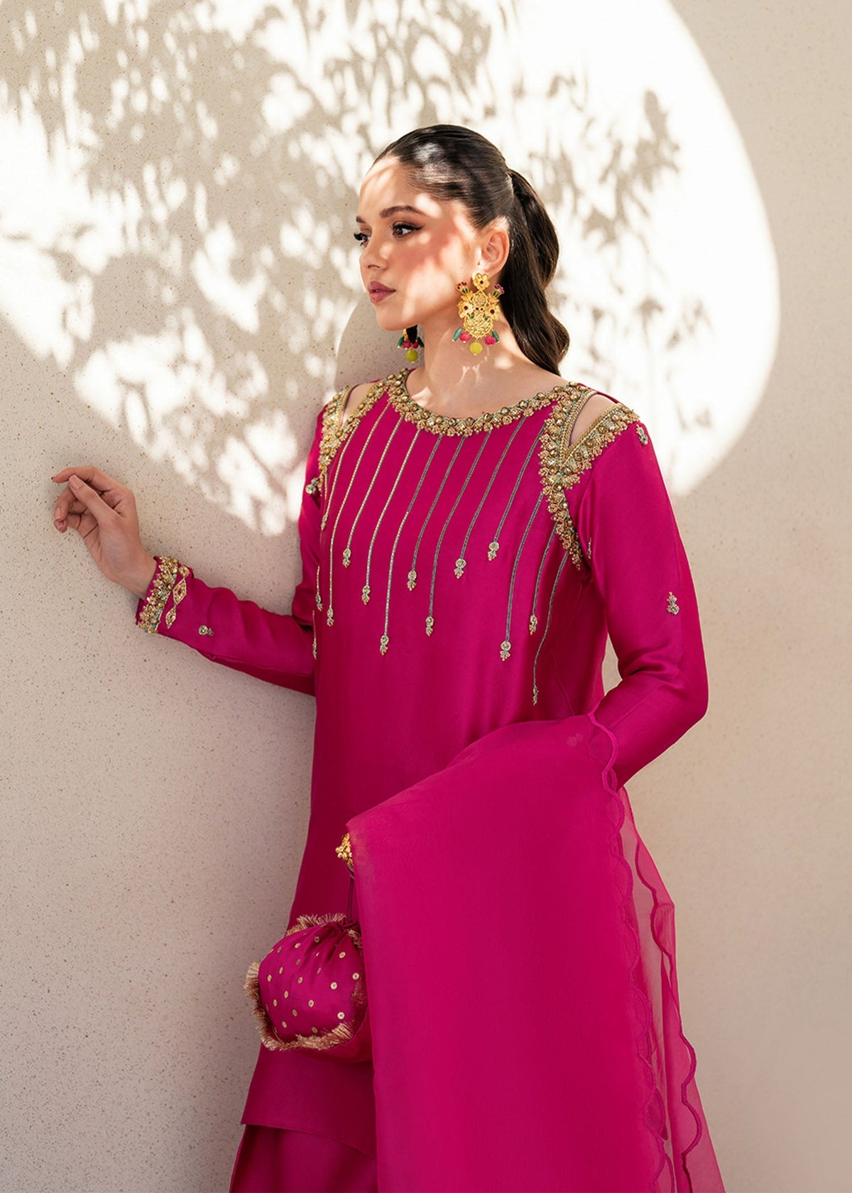 Fuchsia Rose hot pink shirt suit, reference outfit photograph 4 — Made by Mairaz reproduction