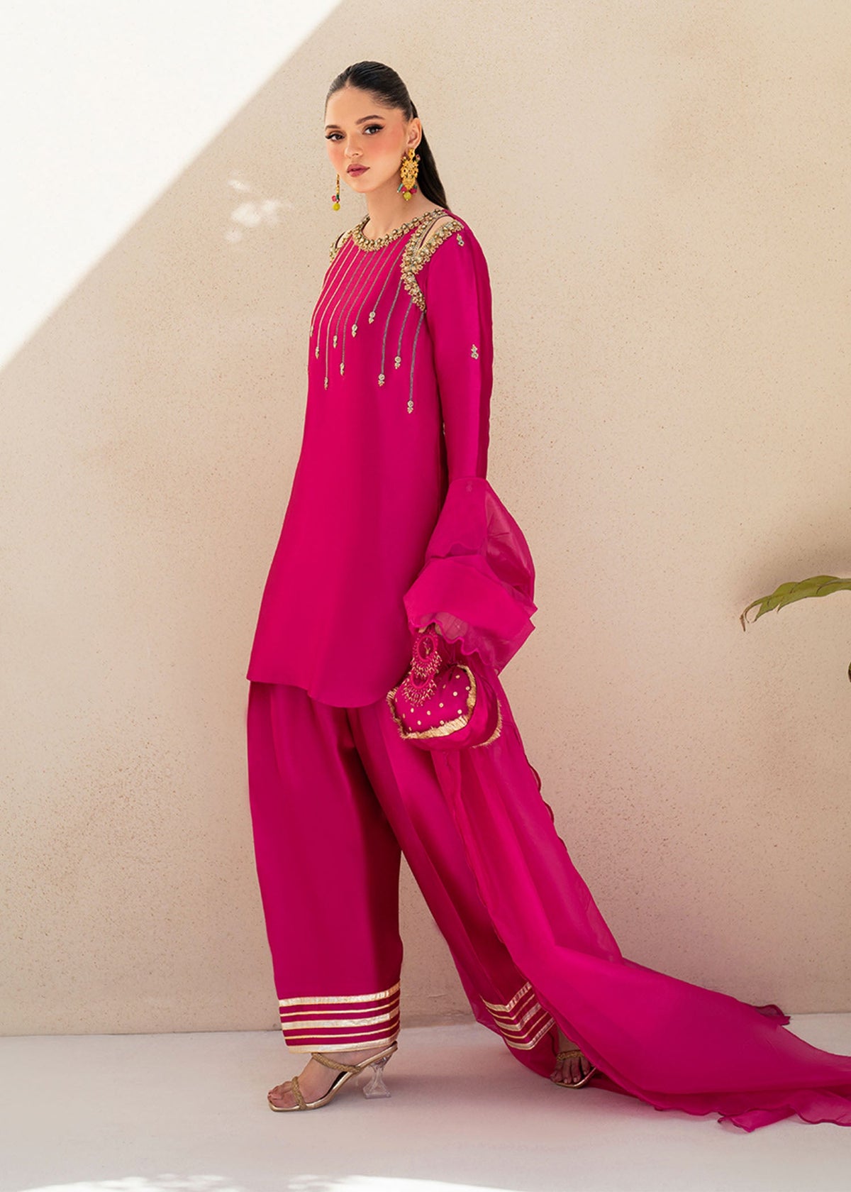 Fuchsia Rose hot pink shirt suit, reference outfit photograph 6 — Made by Mairaz reproduction