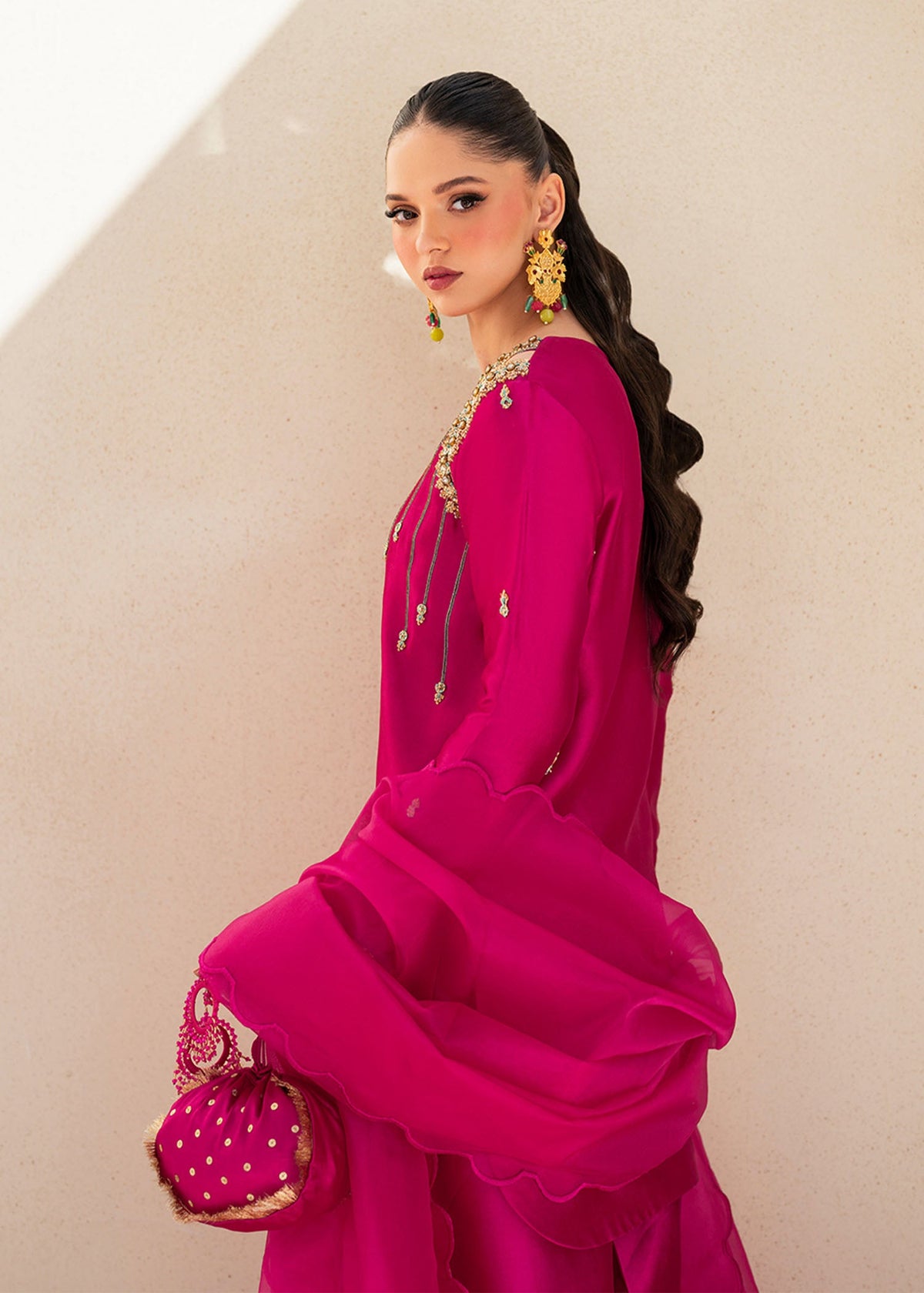Fuchsia Rose hot pink shirt suit, reference outfit photograph 7 — Made by Mairaz reproduction