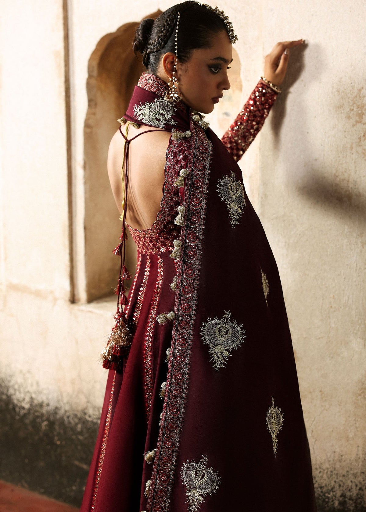 Gulnar, made by MAIRAZ — back and shoulder detail with embroidered shawl border