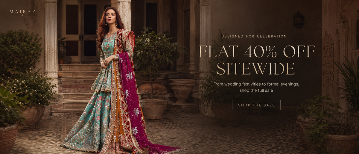 Mairaz Summer Sale campaign banner — turquoise and multicolour sharara set