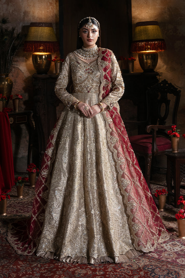 IB-53 Shahkar skin gold maxi / lehenga choli, reference outfit photograph 1 — Made by Mairaz reproduction