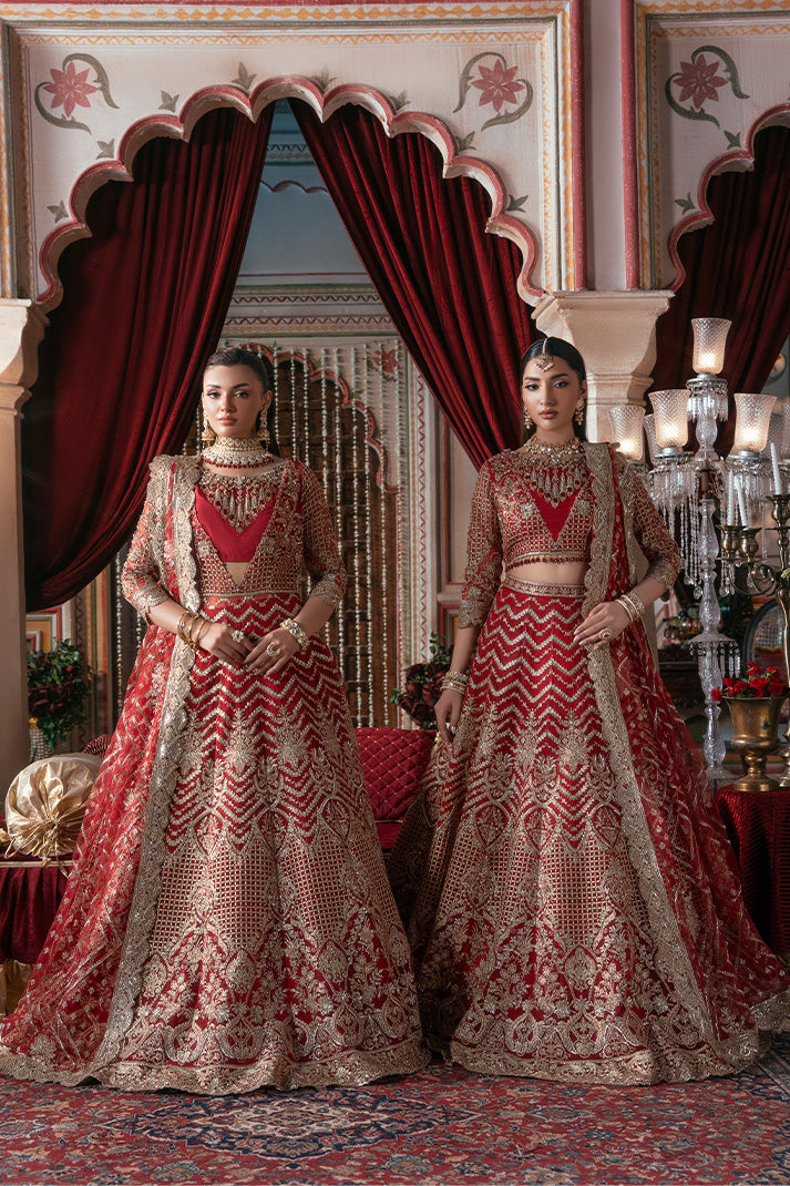 IB-54 Zeenat red maxi / lehenga choli, reference outfit photograph 1 — Made by Mairaz reproduction