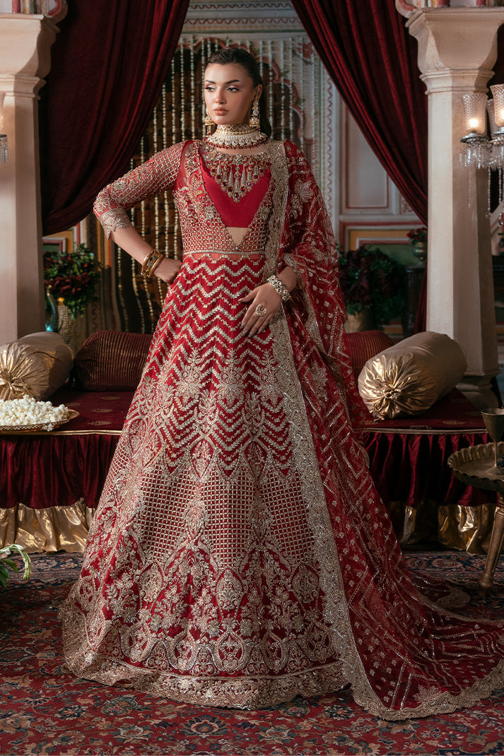 IB-54 Zeenat red maxi / lehenga choli, reference outfit photograph 2 — Made by Mairaz reproduction