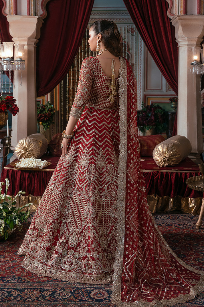 IB-54 Zeenat red maxi / lehenga choli, reference outfit photograph 3 — Made by Mairaz reproduction