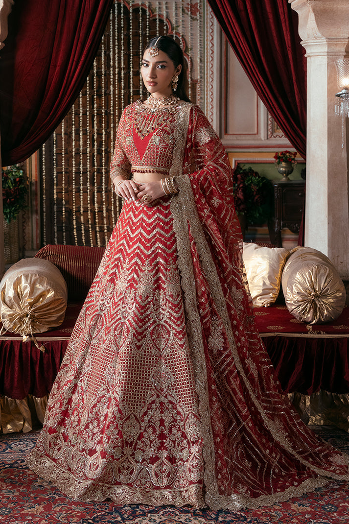 IB-54 Zeenat red maxi / lehenga choli, reference outfit photograph 7 — Made by Mairaz reproduction