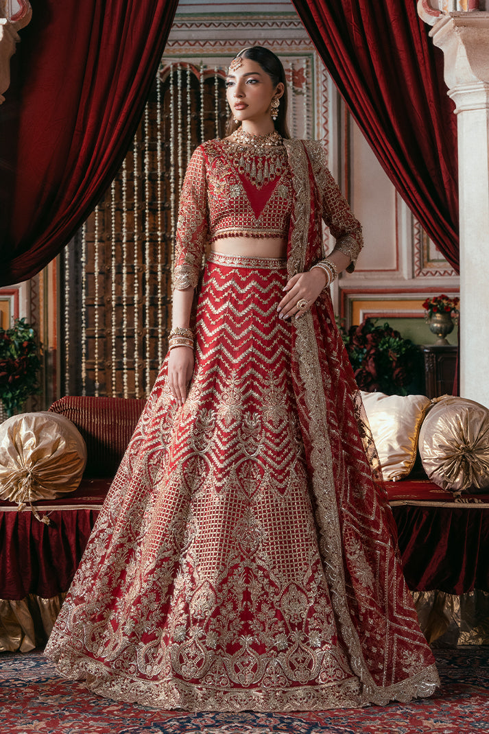 IB-54 Zeenat red maxi / lehenga choli, reference outfit photograph 8 — Made by Mairaz reproduction