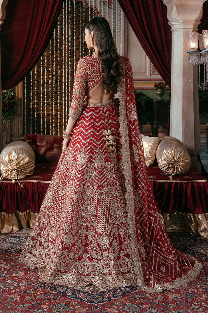 IB-54 Zeenat red maxi / lehenga choli, reference outfit photograph 9 — Made by Mairaz reproduction