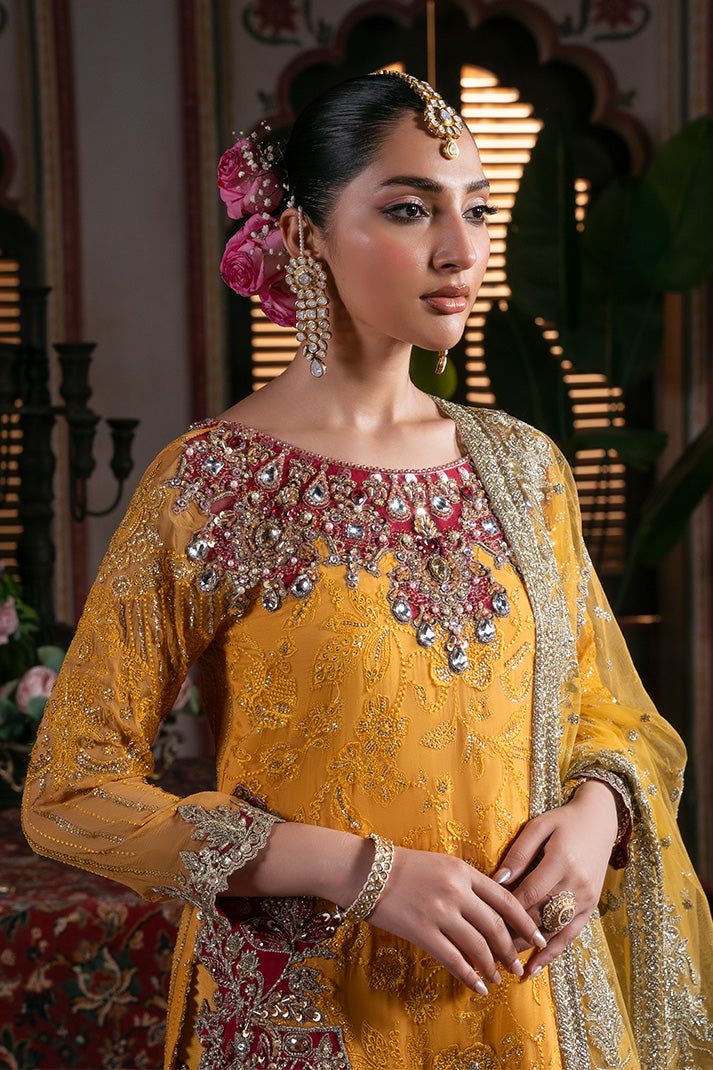 IB-55 Roshni mustard yellow sharara / gharara suit, reference outfit photograph 5 — Made by Mairaz reproduction