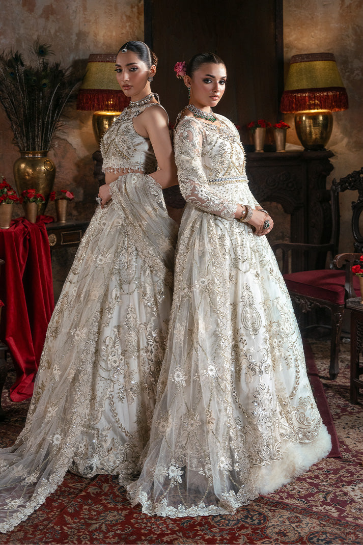 IB-57 Jahanara pearl white maxi / lehenga choli, reference outfit photograph 1 — Made by Mairaz reproduction