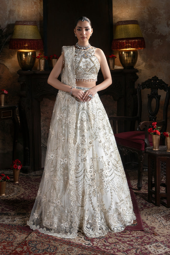 IB-57 Jahanara pearl white maxi / lehenga choli, reference outfit photograph 2 — Made by Mairaz reproduction