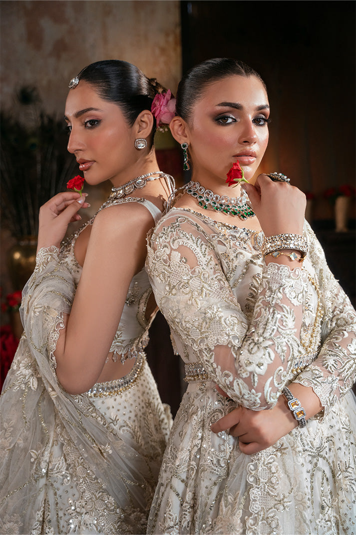 IB-57 Jahanara pearl white maxi / lehenga choli, reference outfit photograph 7 — Made by Mairaz reproduction