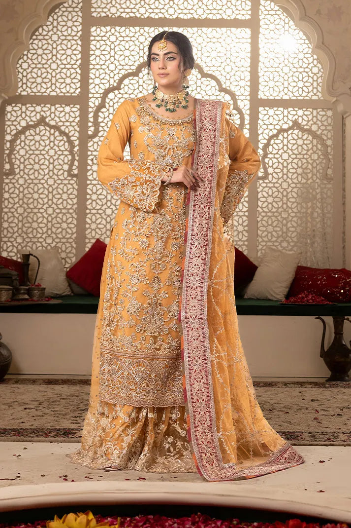JF-17 Zarmina rust orange shirt suit, reference outfit photograph 1 — Made by Mairaz reproduction