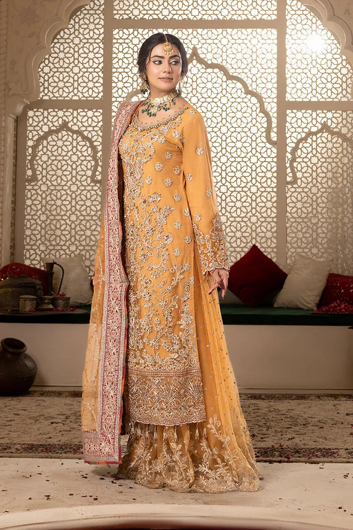 JF-17 Zarmina rust orange shirt suit, reference outfit photograph 3 — Made by Mairaz reproduction