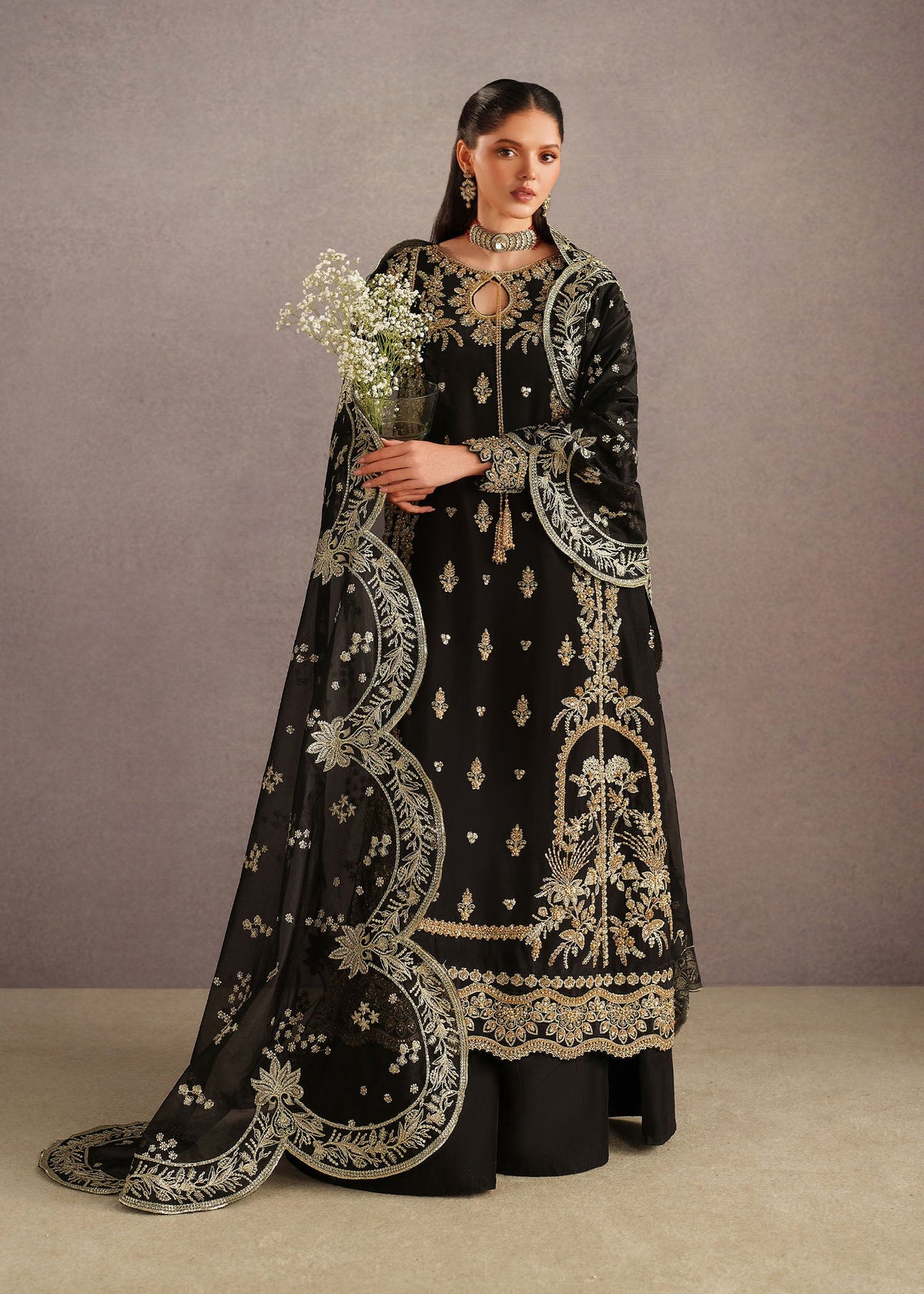Leia black sharara suit, reference outfit photograph 7 — Made by Mairaz reproduction