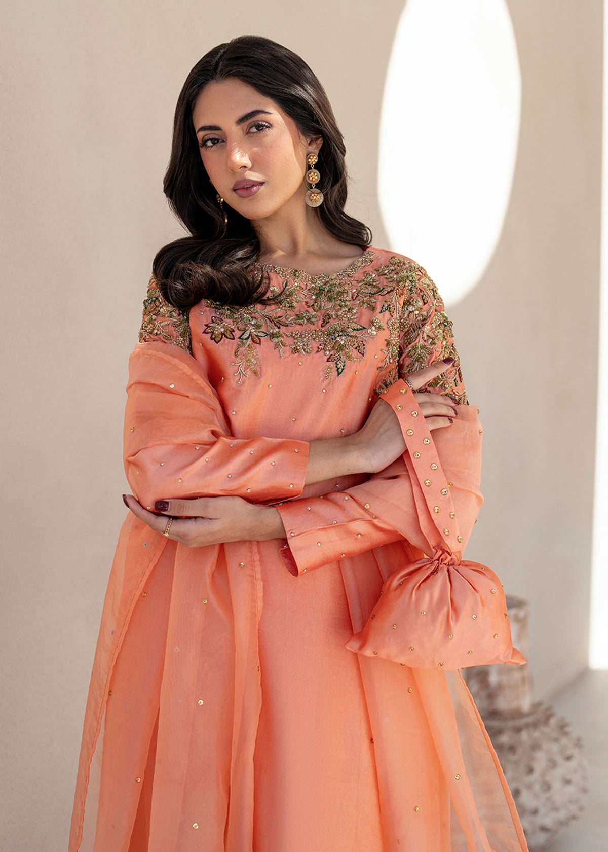 Lera light peech blouse and skirt, reference outfit photograph 3 — Made by Mairaz reproduction