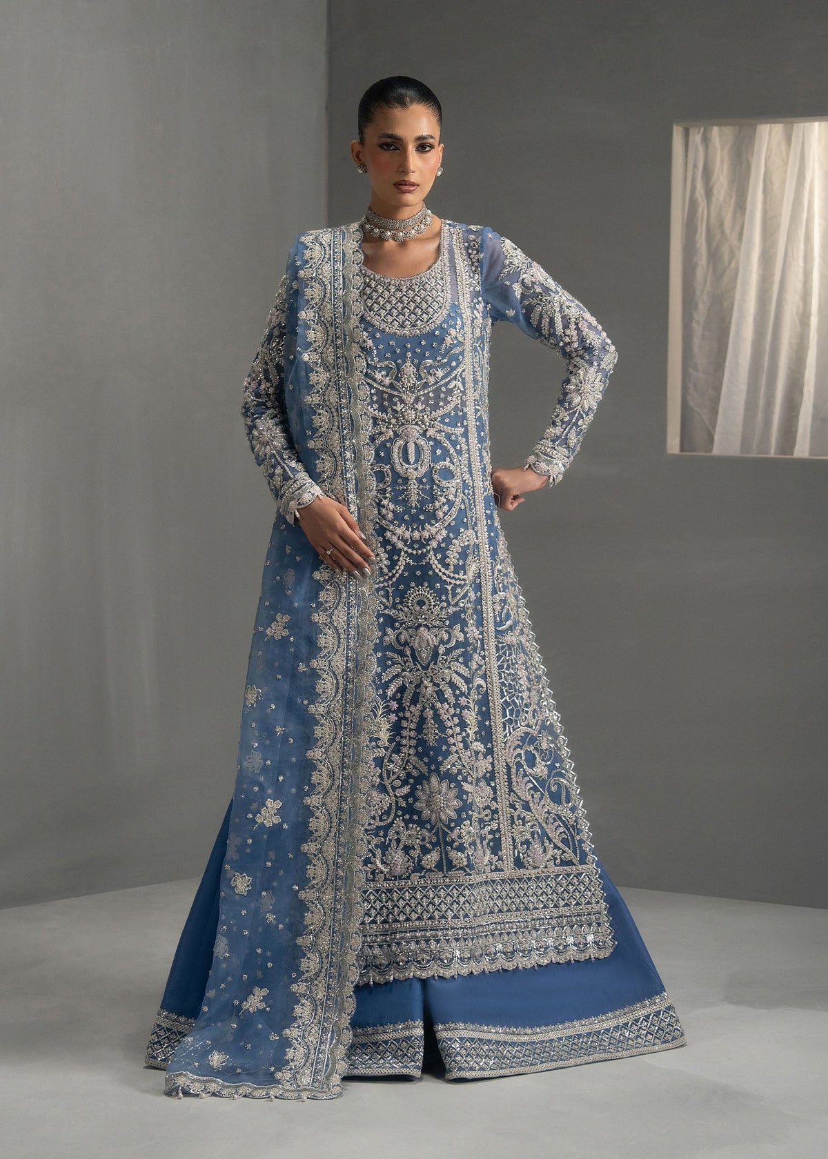 Libre dusty blue long shirt suit, reference outfit photograph 1 — Made by Mairaz reproduction