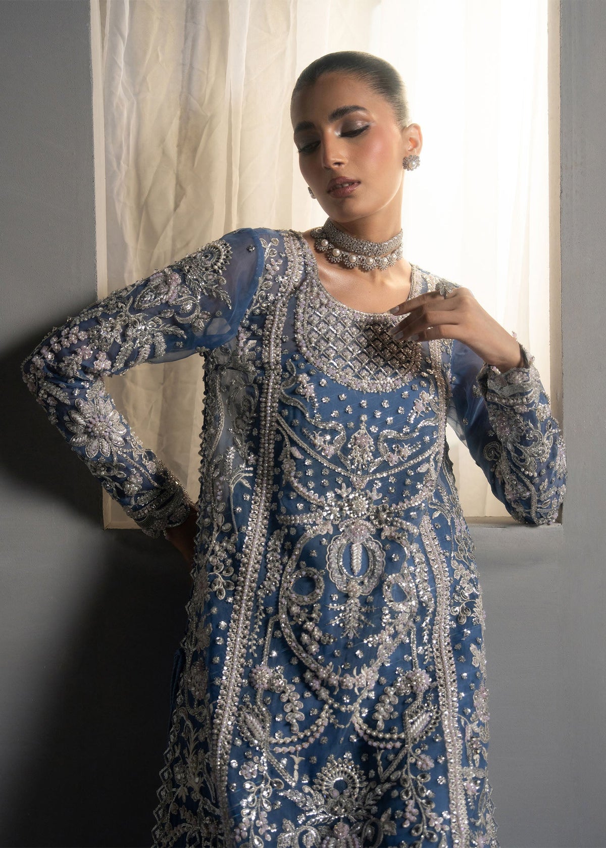 Libre dusty blue long shirt suit, reference outfit photograph 10 — Made by Mairaz reproduction