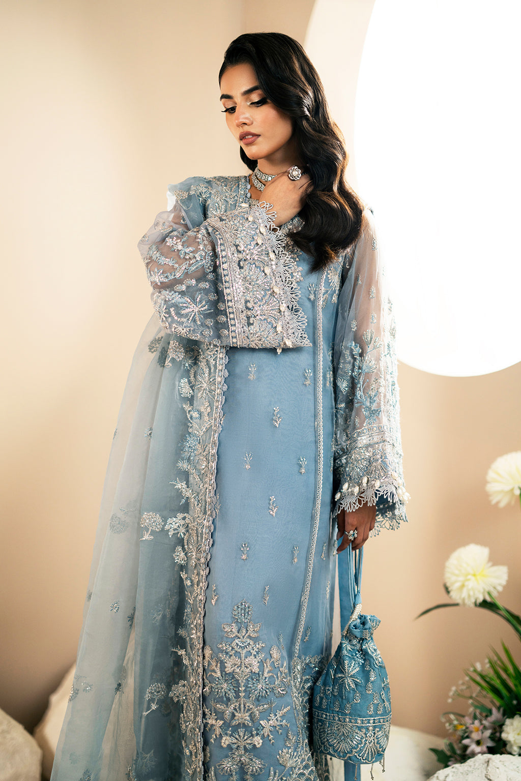 Lotus, made by MAIRAZ — front detail showing the embroidered neckline and sleeves