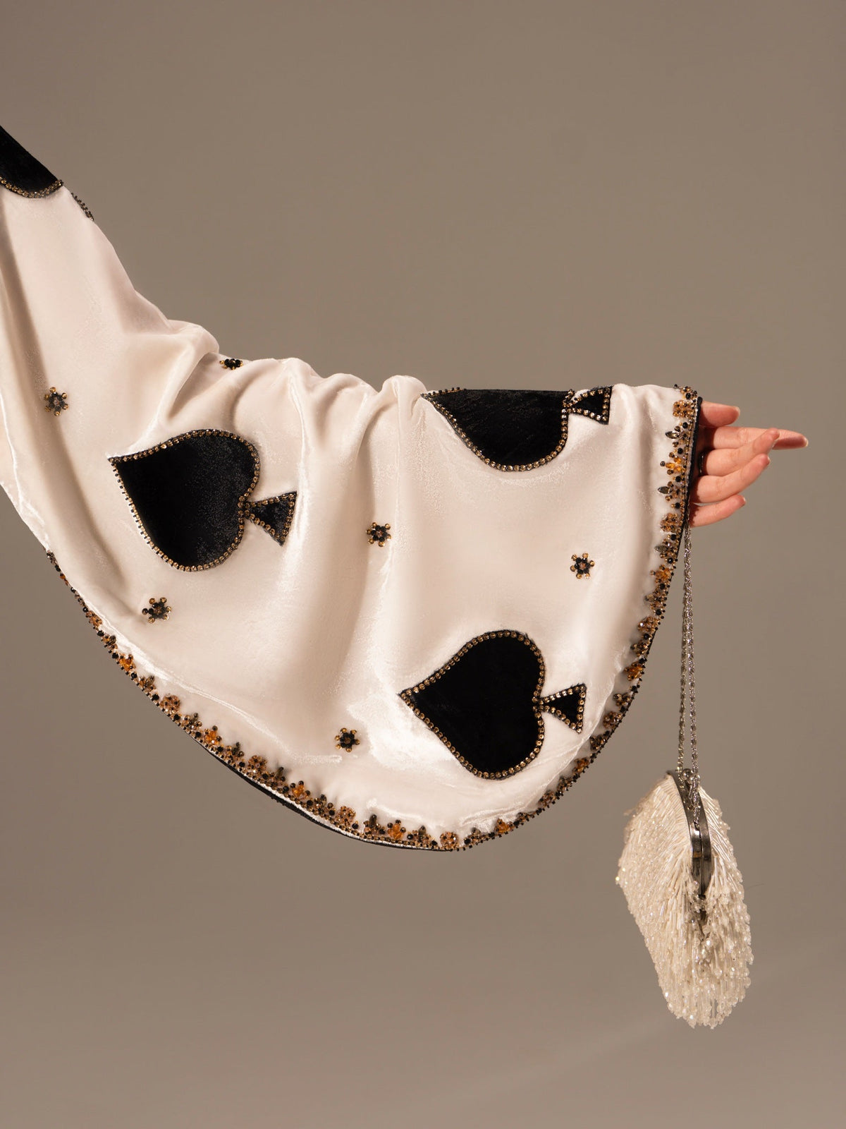 Flayers Spade ivory and black kaftan — wide sleeve detail, design reference